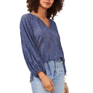 Vince Camuto Eyelet Peasant Top Vintage Blue Size S, NWT